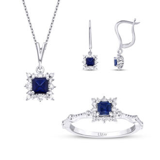 1.65 Karat Pırlanta Safir Kare Set