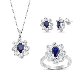 5.52 Karat Pırlanta Baget Safir Set - 1