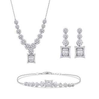 1.58 Karat Pırlanta Baget Çiçek Set