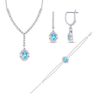3.12 Karat Pırlanta Bagetli Oval Blue Topaz Set