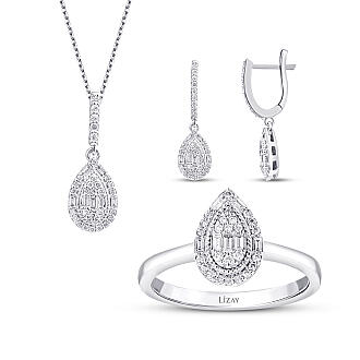 1.03 Karat Pırlanta Bagetli Damla Set