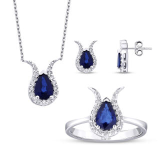 2.51 Karat Pırlanta Damla Safir Set