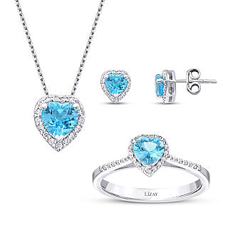 2.56 Karat Pırlanta Blue Topaz Kalp Set
