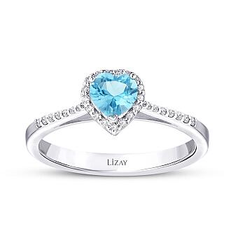 2.56 Karat Pırlanta Blue Topaz Kalp Set - 3