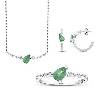 1.94 Karat Pırlanta Damla Zümrüt Set