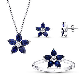 2.42 Karat Pırlanta Damla Taşlı Safir Çiçek Set