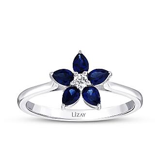 2.42 Karat Pırlanta Damla Taşlı Safir Çiçek Set - 2