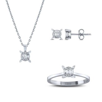 0.34 Karat Pırlanta Baget Tektaş Mini Set