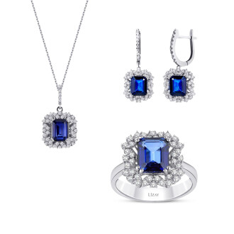 14.60 Karat Pırlanta Baget Safir Set