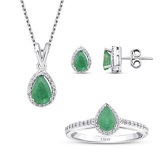 3.27 Karat Pırlanta Damla Zümrüt Set