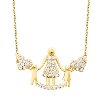 Altın Anne ve Çocuklar Trend Kolye - 2