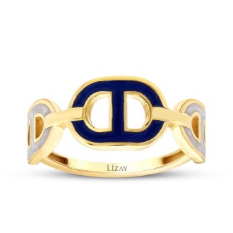 Altın Beyaz Mavi Mineli Trend Yüzük - 1