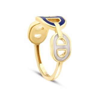 Altın Beyaz Mavi Mineli Trend Yüzük - 3