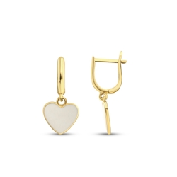 Altın Beyaz Mineli Kalp Küpe - 1