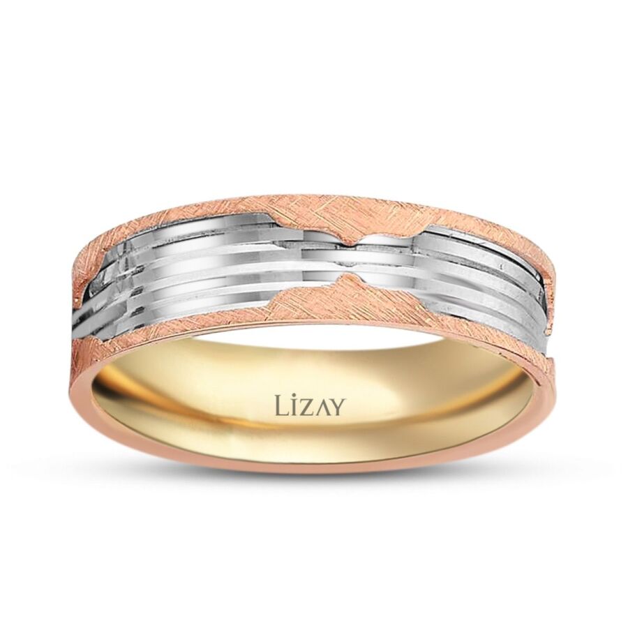 Altın Beyaz Rose Modern Alyans