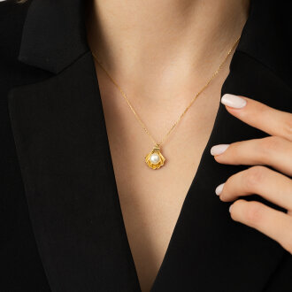 Altın Büyük İncili İstiridye Kolye - 3