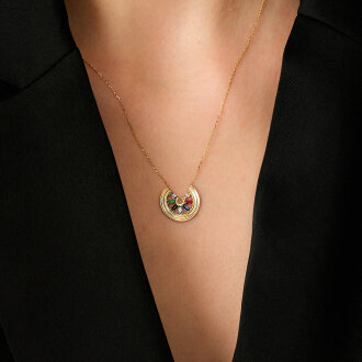 Altın Çok Renkli Taşlı Kolye - 3