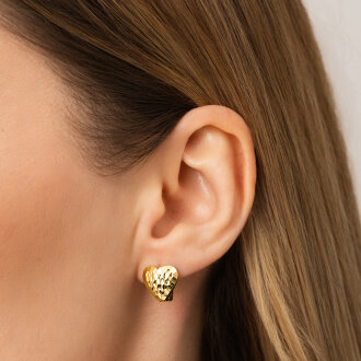 Altın Desenli Kalp Küpe - 3