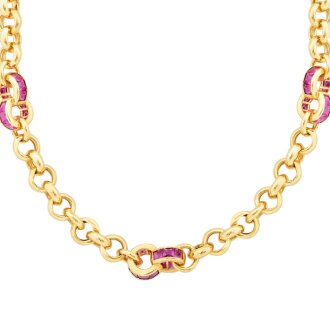 Altın Fuşya Kalın Zincir Kolye - 2