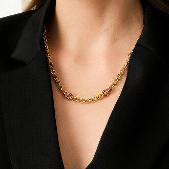 Altın Fuşya Kalın Zincir Kolye - 3