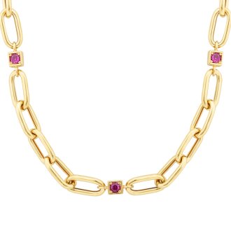 Altın Fuşya Taş Detaylı Zincir Kolye - 2