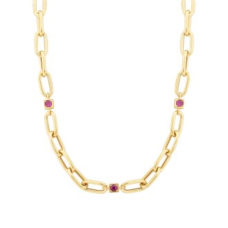 Altın Fuşya Taş Detaylı Zincir Kolye - 1