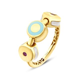 Altın Fuşya Taşlı Beyaz Mavi Mineli Trend Yüzük - 2