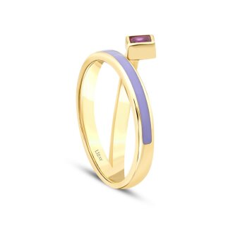 Altın Fuşya Taşlı Mor Mineli Trend Yüzük - 3