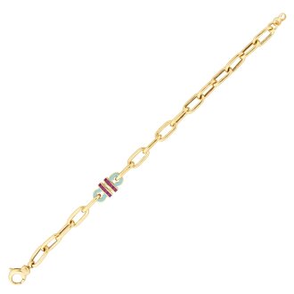 Altın Fuşya Taşlı Trend Zincir Bileklik - 1