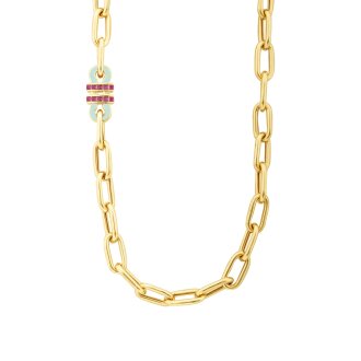 Altın Fuşya Taşlı Trend Zincir Kolye - 1