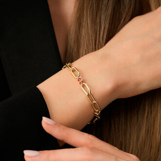 Altın Fuşya Taşlı Zincir Bileklik - 3