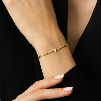 Altın Kalpli Balık Sırtı Zincir Mineli Bileklik - 3