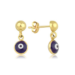 Altın Lacivert Nazar Sallantılı Çocuk Küpe - 1