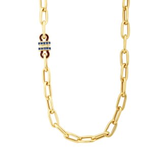 Altın Lacivert Taşlı Trend Zincir Kolye - 1