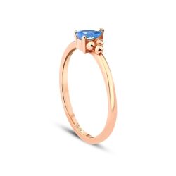 Altın Mavi Taşlı Damla Yüzük - 2