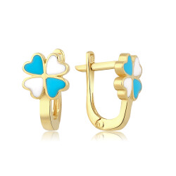 Altın Mavi Yonca Çocuk Küpe - 1