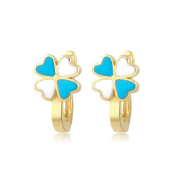 Altın Mavi Yonca Çocuk Küpe - 2