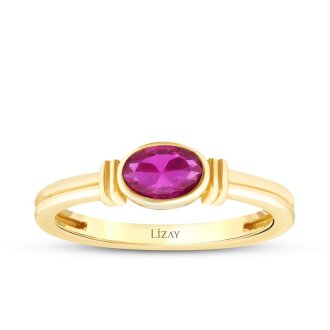 Altın Pembe Taşlı Yüzük - 1