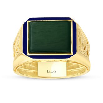 Altın Renkli Mineli Erkek Yüzük - 1