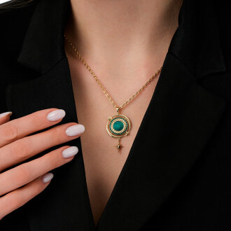 Altın Şans Tılsımlı Yeşil Trend Kolye - 3