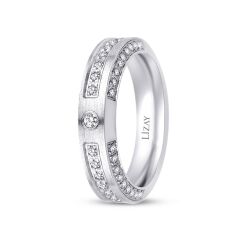 Altın Sıra Taşlı Beyaz Alyans - 2