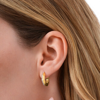 Altın Sıra Taşlı Halka Küpe - 3