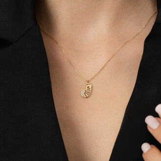 Altın Taşlı Ayak İzi Kolye - 3