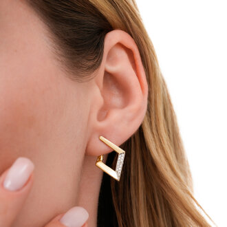 Altın Taşlı Baklava Küpe - 3