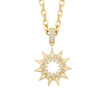 Altın Taşlı Beyaz Mineli Güneş Kolye - 2