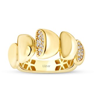 Altın Taşlı Bombeli Trend Yüzük - 1