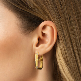 Altın Taşlı Geometrik Küpe - 3