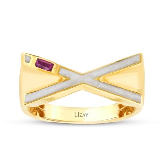 Altın Taşlı Geometrik Yüzük - 1