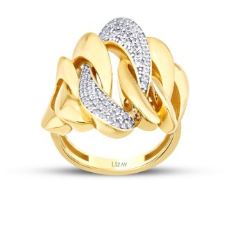 Altın Taşlı Geometrik Zincir Yüzük - 1