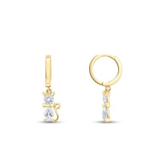 Altın Taşlı Kedi Küpe - 1